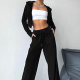 Fashion Sports Style Hooded Sweatshirt Wide Leg Pants - WOMONA.COM