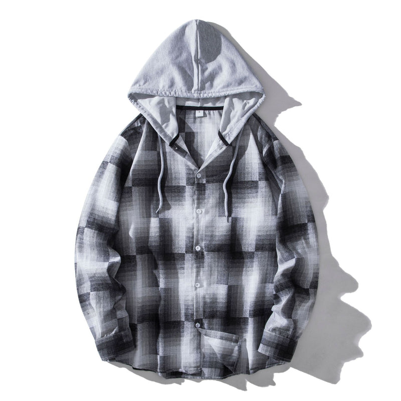 Men's Plaid Hooded Shirt Casual Shirt