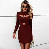 Halter Hollow Bag Short Long Sleeve Dress - WOMONA.COM