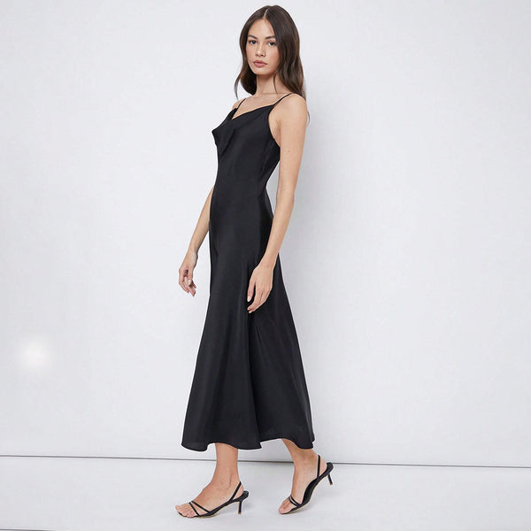 Women's Fashion Suspenders Satin Dress - WOMONA.COM