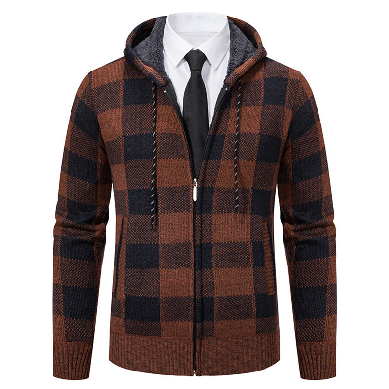 Men's Plaid Thickened Sweater Coat - WOMONA.COM