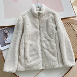 Men's Long Fleece Fleece Zipper Pure Warm Stand Collar Jacket