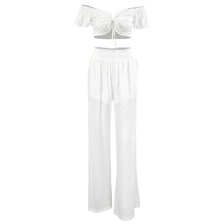 Women's Fashion Casual Cut-out Ruffled Jacquard Suit - WOMONA.COM