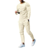 Men's Casual Waffle Long Sleeve Round Neck Suit