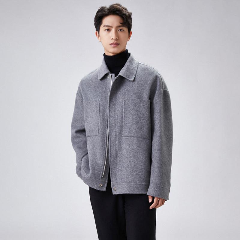 Lapel Zipper Double-faced Woolen Goods Jacket - WOMONA.COM