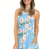 Round Neck Sleeveless Vest Pocket Dress - WOMONA.COM