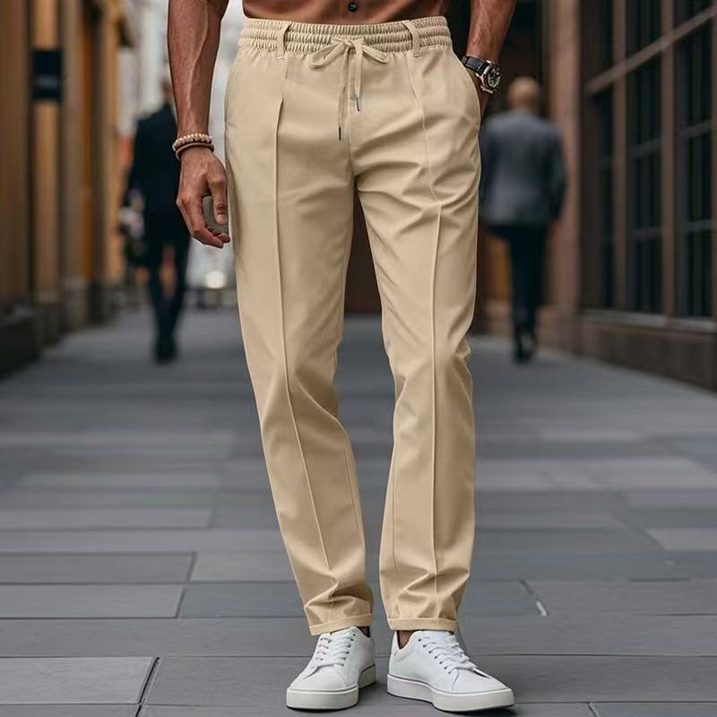 Men's straight-leg sweatpants, camel beige with elastic waist and tapered fit