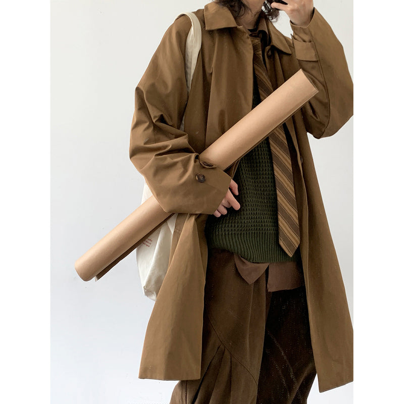 Retro Mid Length Workwear Trench Coat - WOMONA.COM