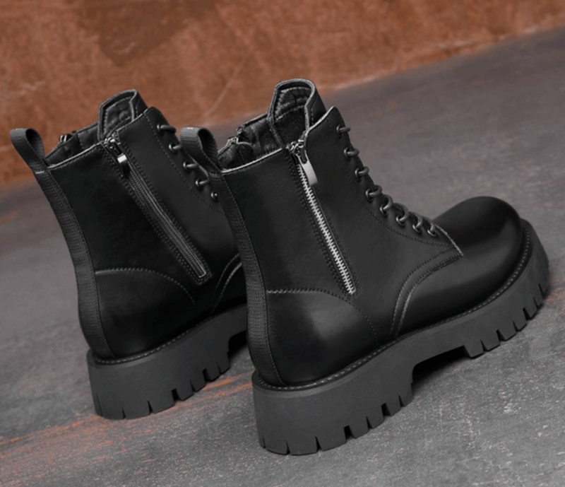 Add High Pile Platform Really Leather Shoes Men Zipper Boots - WOMONA.COM