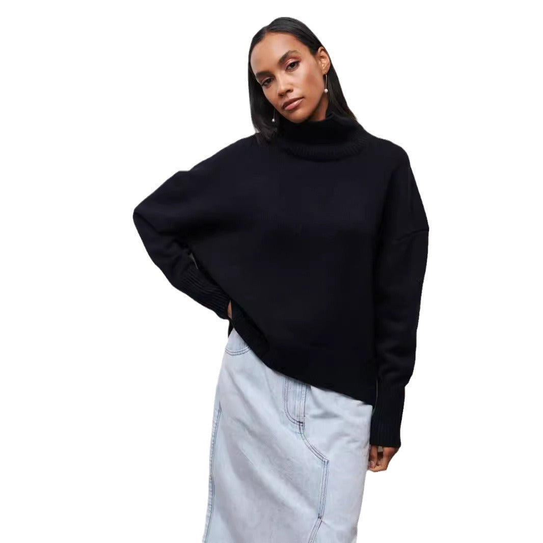 Women's solid-color turtleneck pullover sweater