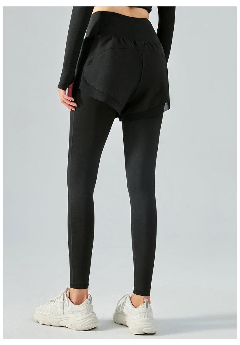 Anti-exposure Fake Two Pieces Mesh Leggings - WOMONA.COM
