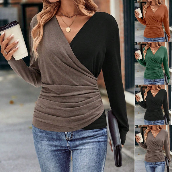 Ladies New Slim Waist Pleated Collar Top - WOMONA.COM