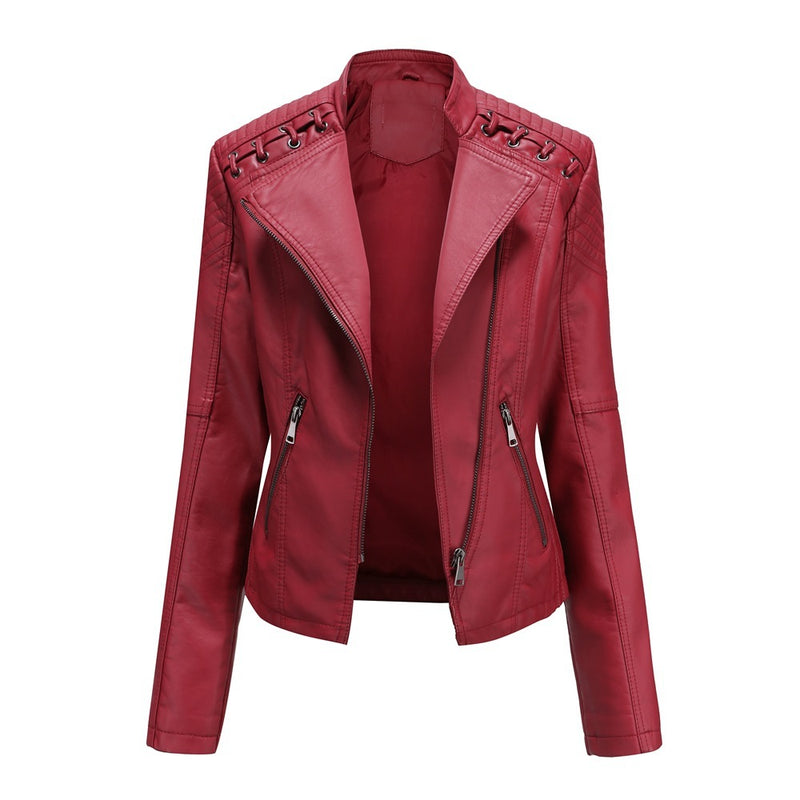 Slim Fit Thin Leather Coat Women's - WOMONA.COM