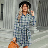 Foreign Trade Fashion Plaid Drawstring Waist-tight Dress - WOMONA.COM