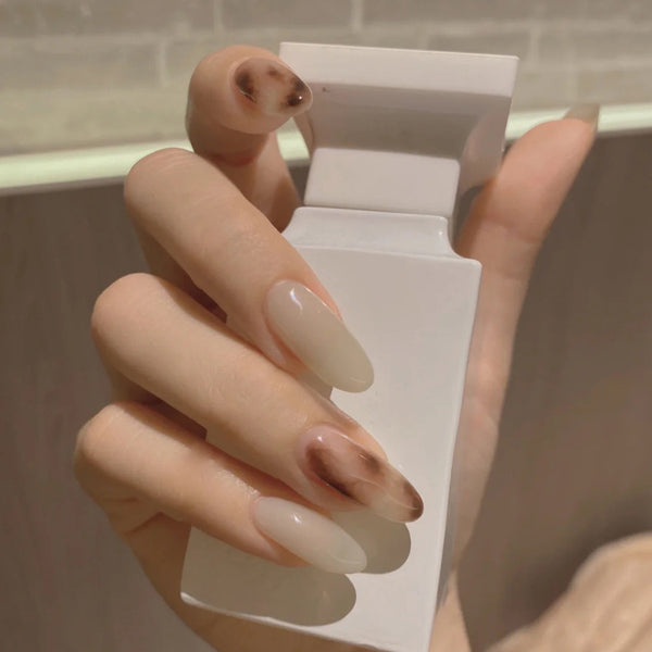 Nude Transparent Jade Leopard Print Wear Manicure Removable Fake Nails - WOMONA.COM