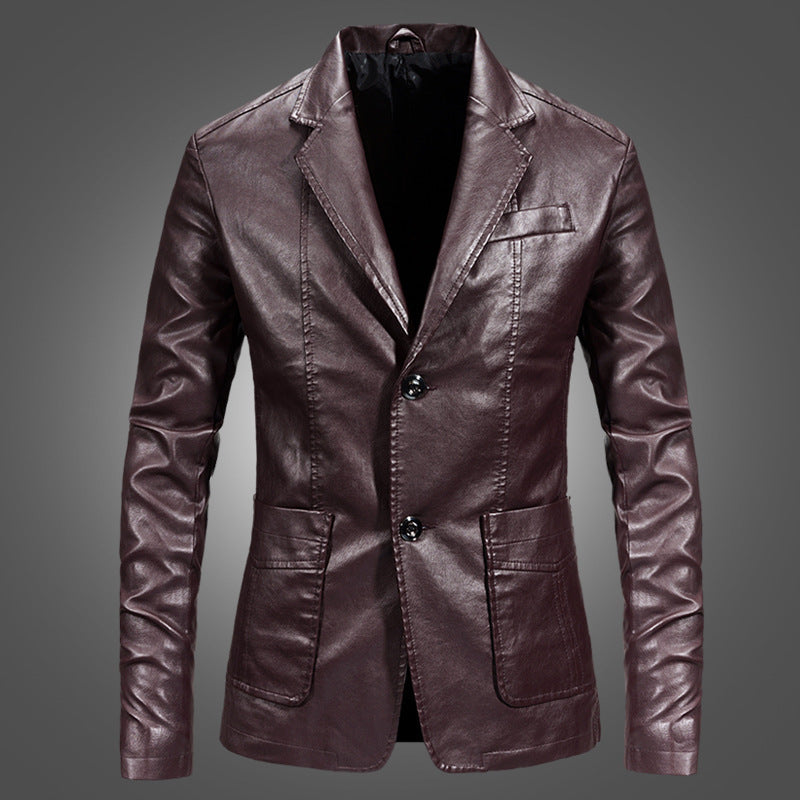 Slim Handsome Spring Leather Jacket Small Suit Men - WOMONA.COM