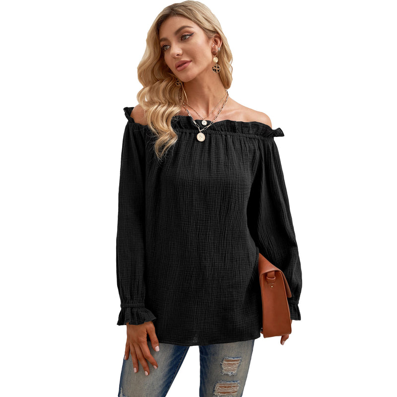 New Style Ruffled Neckline Lantern Sleeve Blouse Women - WOMONA.COM