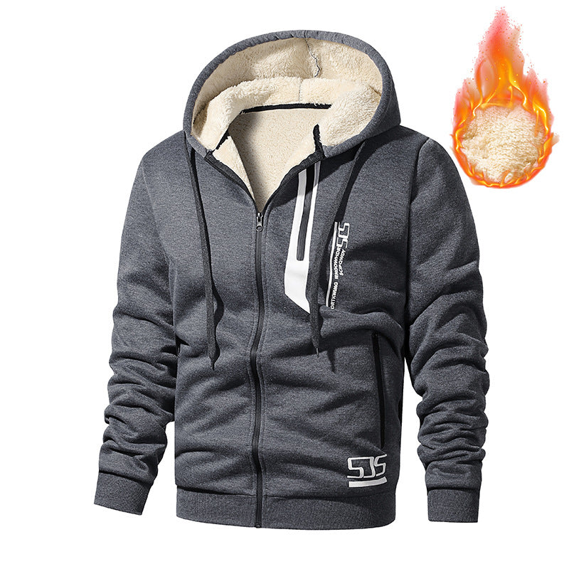 Men's Plush Fleece-Lined Thick Hooded Jacket