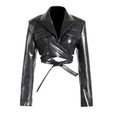 Chest-flattering Long Sleeve PU Leather Short Coat - WOMONA.COM