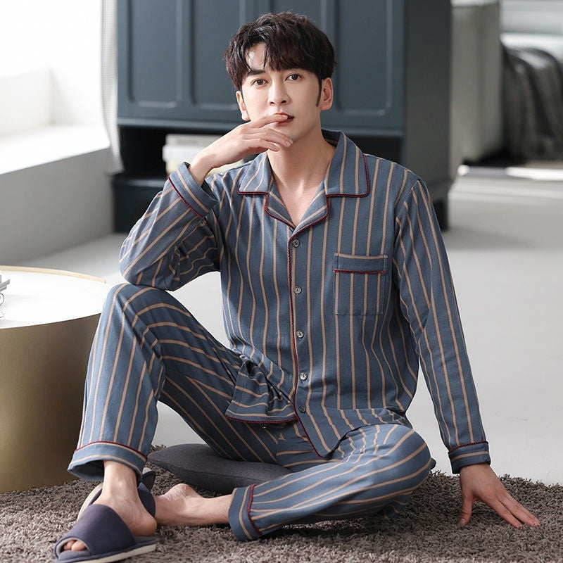 Men's Thin Cotton Long Sleeve Pajama Set