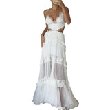 Home Sling Lace See-through Hole Dress - WOMONA.COM