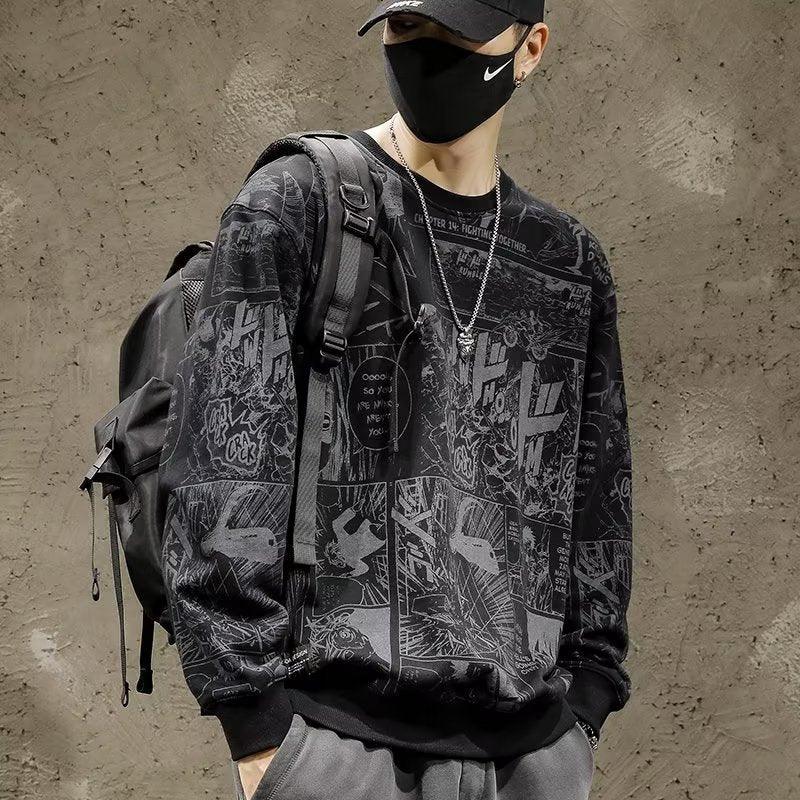 Cartoon Printed Sweater Men's Loose Round Neck - WOMONA.COM