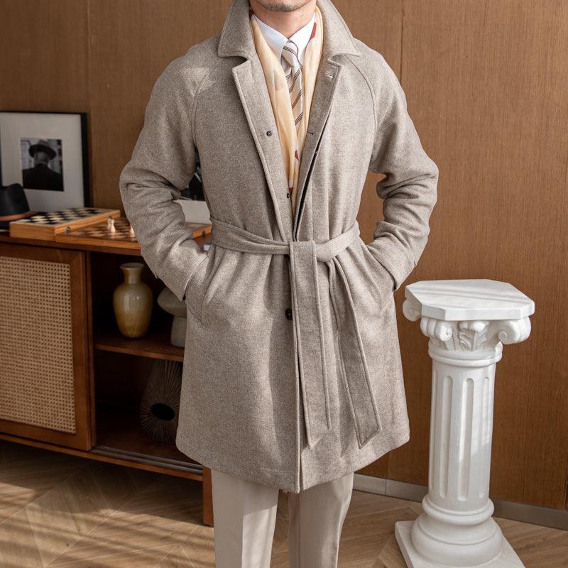 Men's English-Style Wool Blend Mid-Length Coat