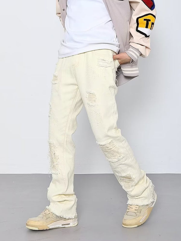 Fashionable Frayed Hem Ripped Jeans - WOMONA.COM