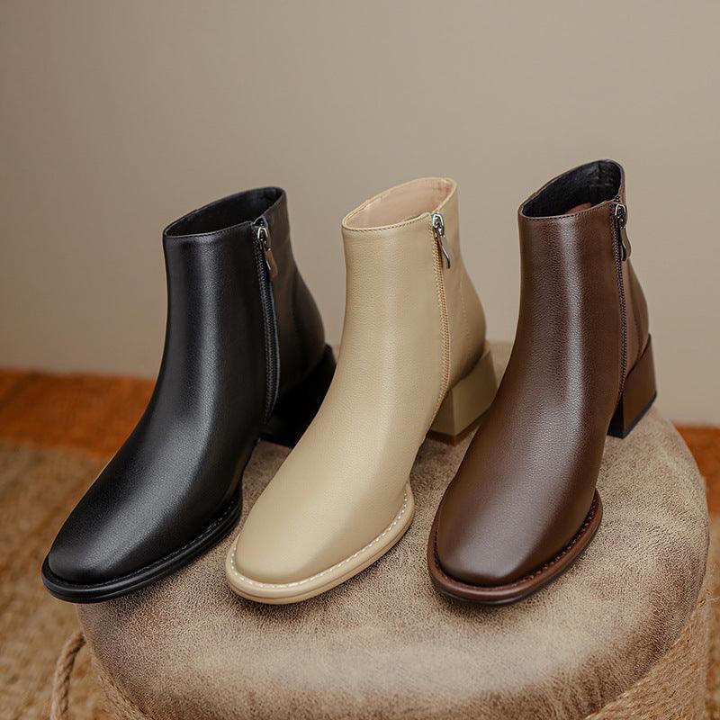 Simple All-match Soft Cowhide Boots - WOMONA.COM