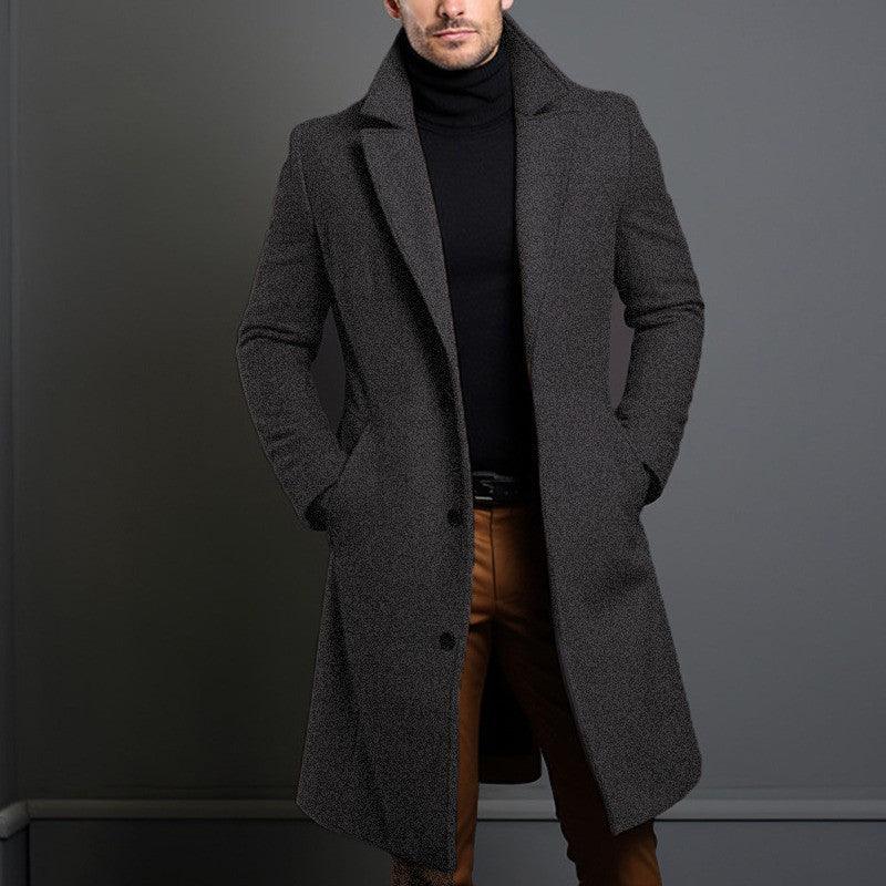Woolen Men's Mid-length Trench Coat - WOMONA.COM