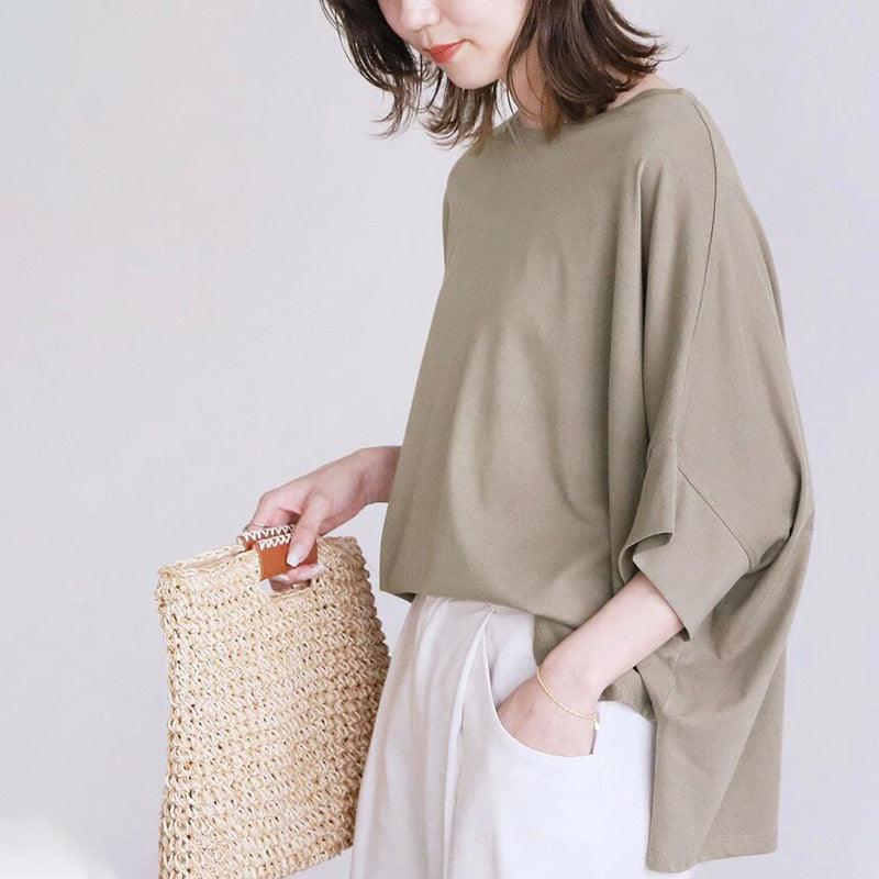 Cotton Batwing Sleeve Oversized Loose T-shirt For Women - WOMONA.COM