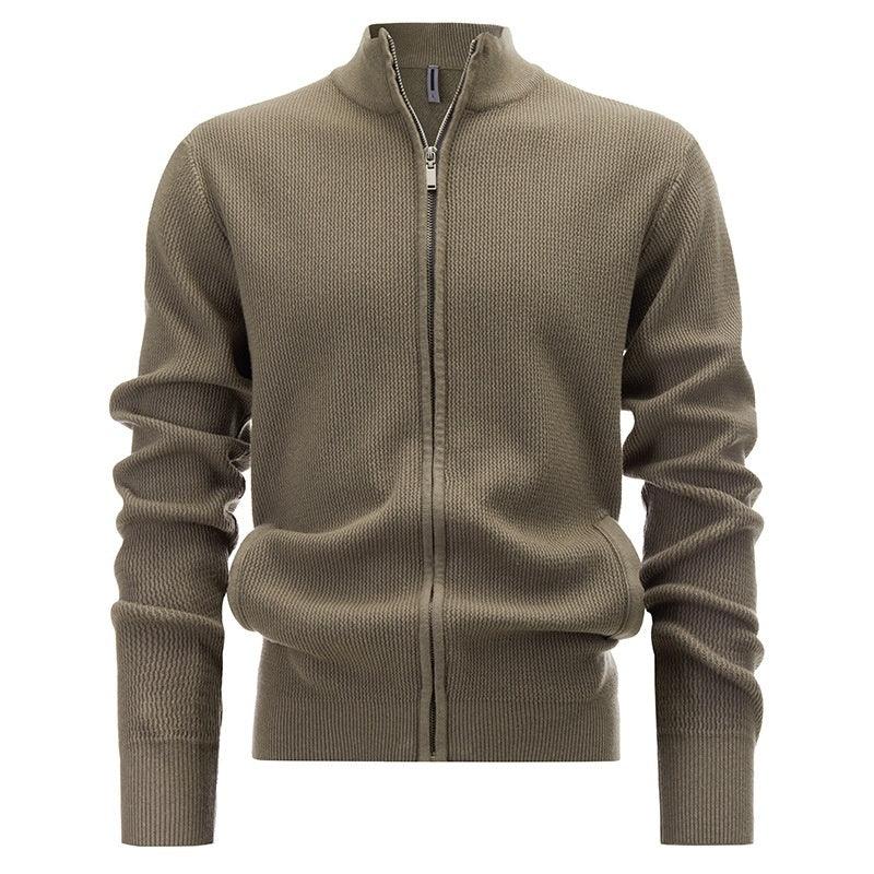 Cardigan Men's Sweater Zipper Solid Color Round Neck - WOMONA.COM