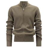 Cardigan Men's Sweater Zipper Solid Color Round Neck - WOMONA.COM