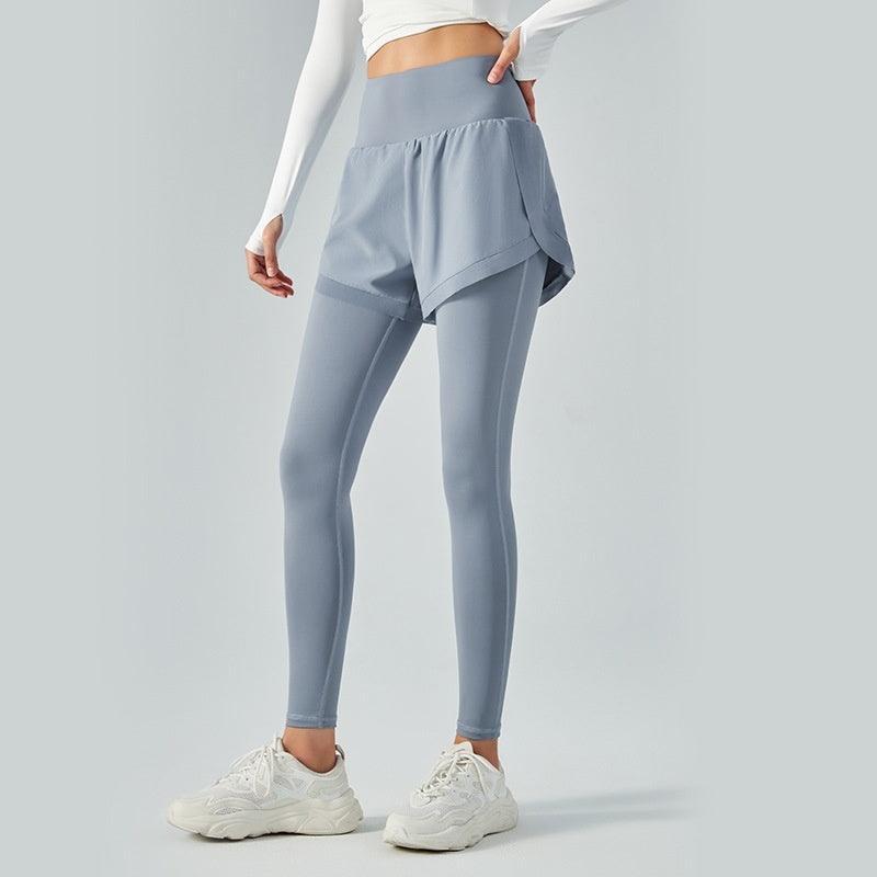Anti-exposure Fake Two Pieces Mesh Leggings - WOMONA.COM