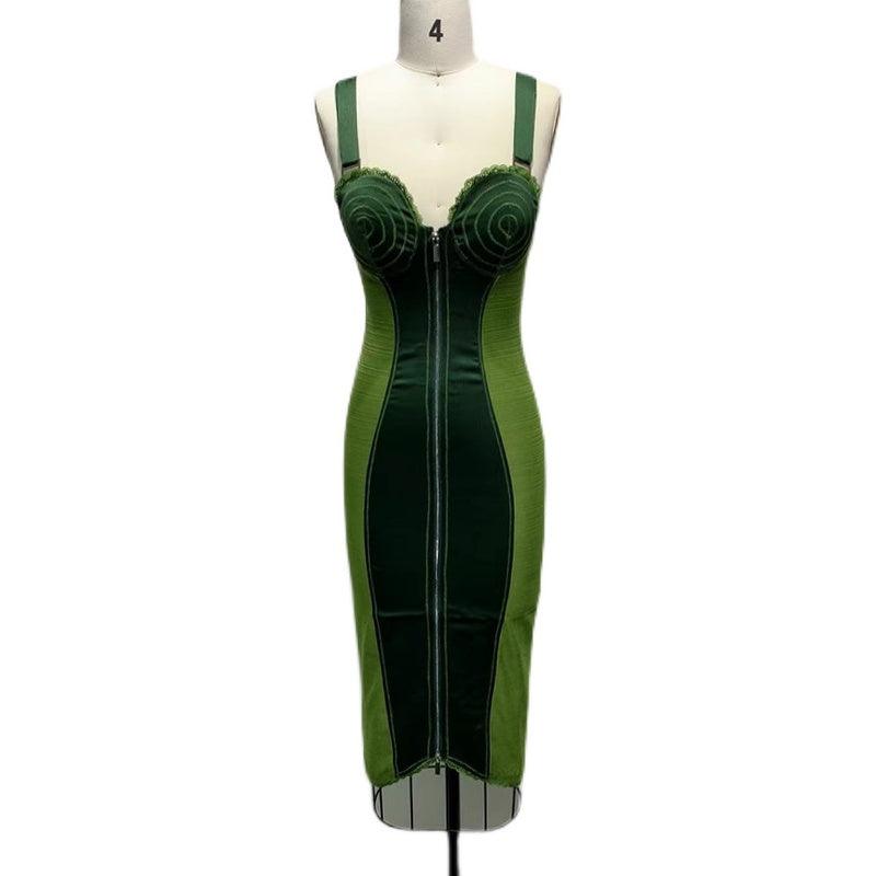 Army Green Sling Slim Temperament Dress - WOMONA.COM