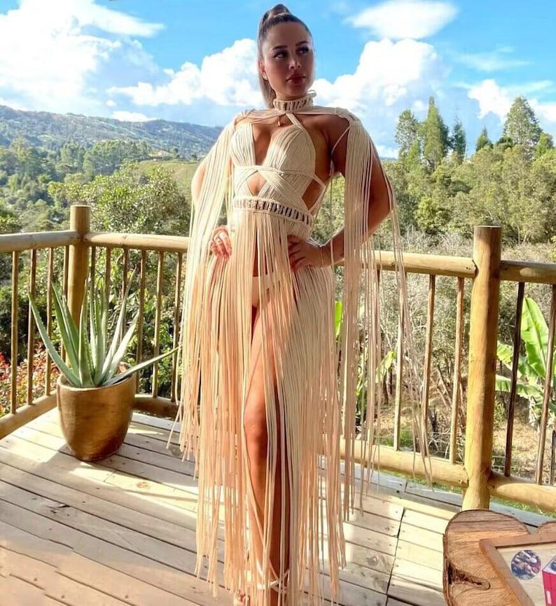 Women's Hand-woven Tassel Dress - WOMONA.COM