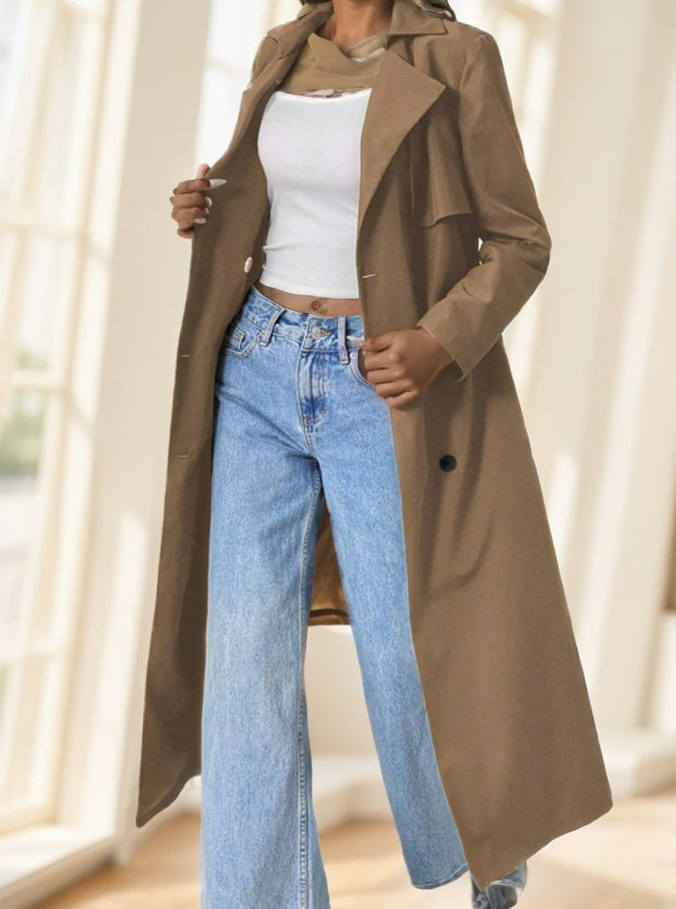 Women's double-breasted mid-length trench coat