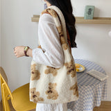 Cute Bear Print Winter Lamb Shoulder Bag - WOMONA.COM