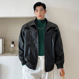 Mens Fashion Lapel Short Biker Leather Jacket - WOMONA.COM