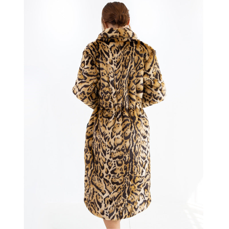 Plus Size Leopard Fur Coat Long Faux Mink Fleece