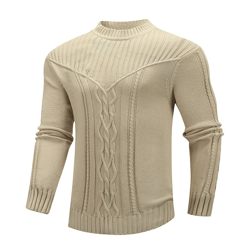 Fashion Men Solid Color Warm Jacquard Men Sweater