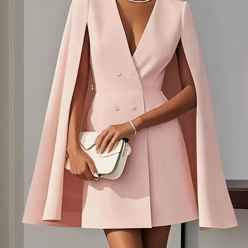 Light pink tailored blazer jacket with V-neck and cape sleeves
