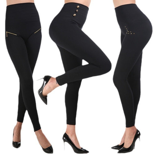 Zipper Button Hot Drilling High Waist Hip Lift Abdominal Pants