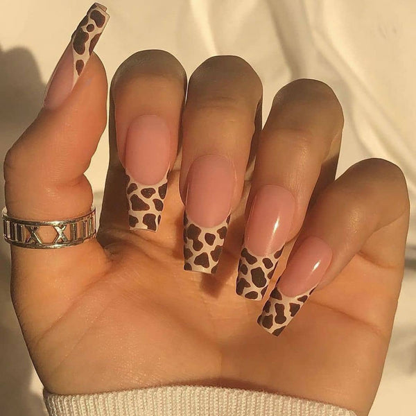 Press On Nails Leopard Print Long Ballet Fake Nail - WOMONA.COM