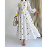 Fruit Printed Long Sleeve Waist-tight Middle East Dress - WOMONA.COM