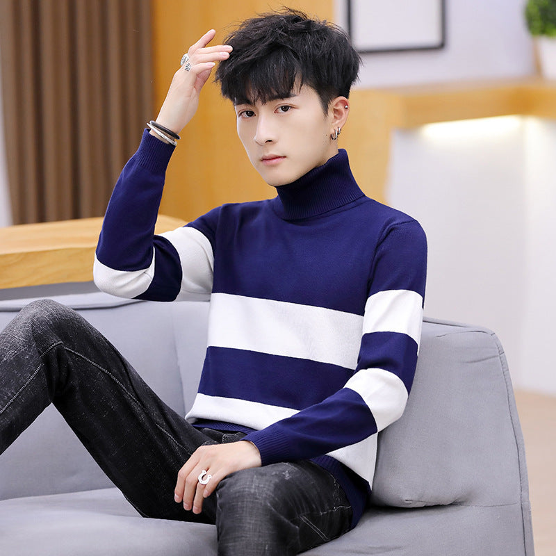 High Neck Striped Sweater Men Fashion Men - WOMONA.COM