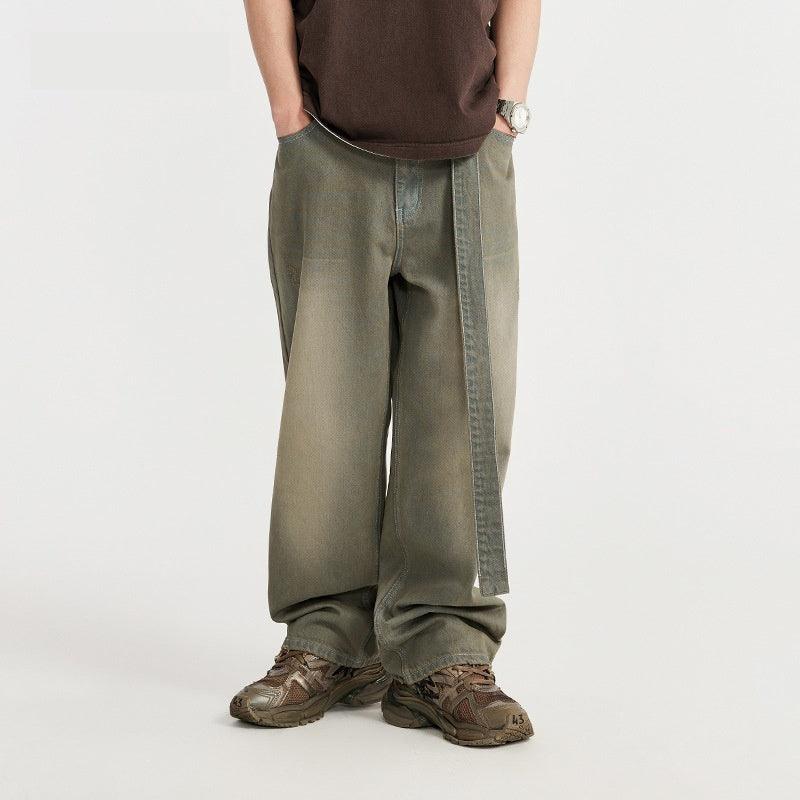 Vintage Denim Washed Loose Street Men's Trousers - WOMONA.COM