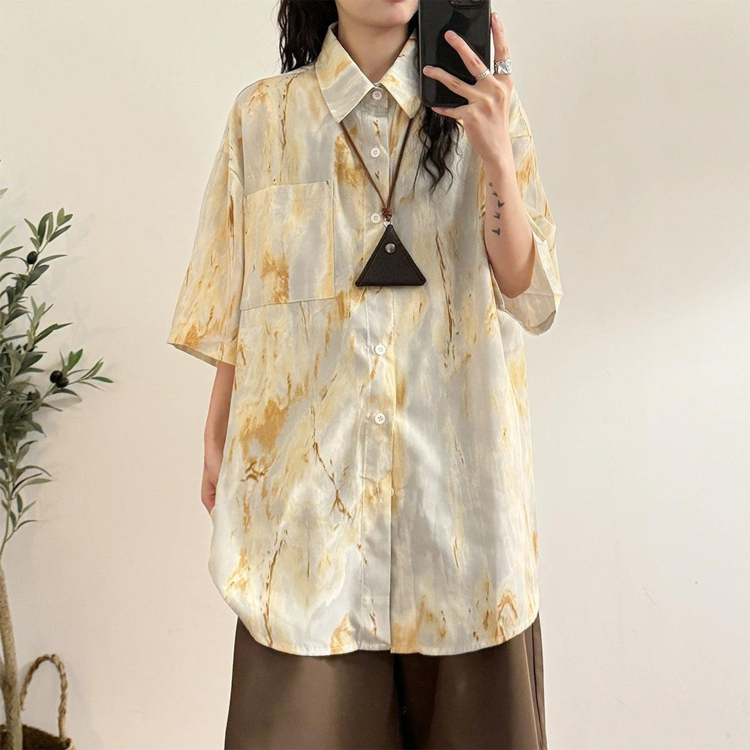 Design Sense Niche Tie-dyed Shirt Short Sleeve Shirt - WOMONA.COM