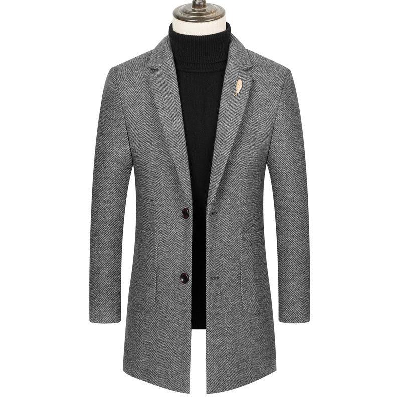 Men's Lapel Herringbone Slim-fit Cashmere Coat - WOMONA.COM