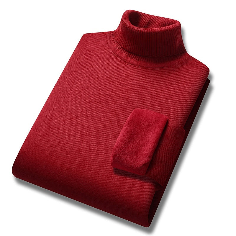 Men's Winter Turtleneck Single-layer Fleece-lined Knitted Bottoming Shirt